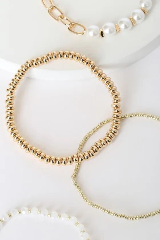 Stacked Up Style Gold Pearl Bracelet Set sold by Lulus product image thumbnail 3