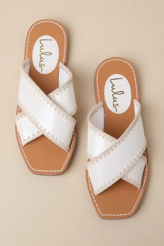 Gaelle Bone Square-Toe Slide Sandals sold by Lulus