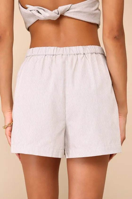 Posh Certainty Beige Pinstripe Linen Pleated High-Rise Shorts sold by Lulus product image thumbnail 3