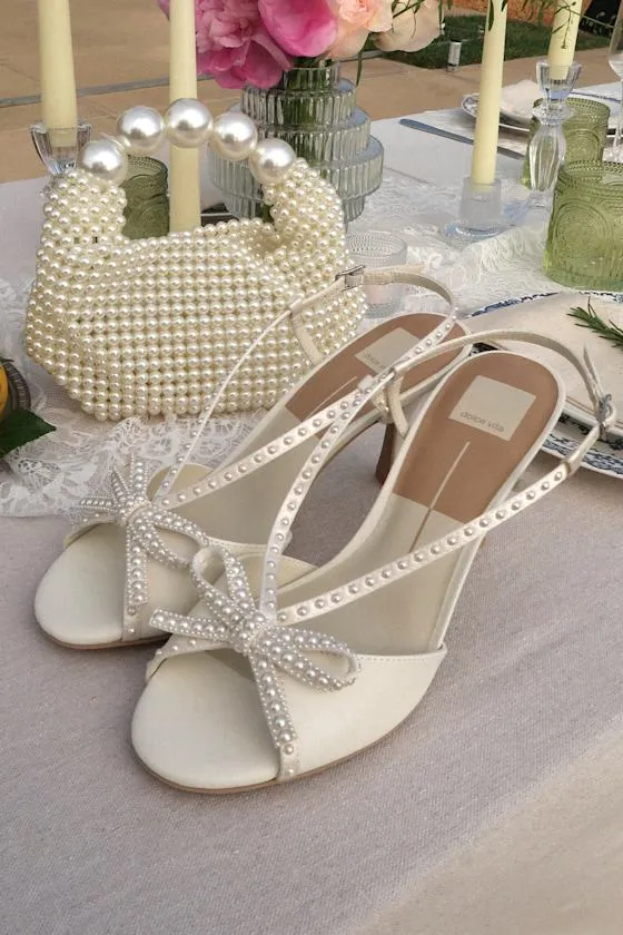 Lonny White Satin Leather Pearl High Heel Sandals sold by Lulus