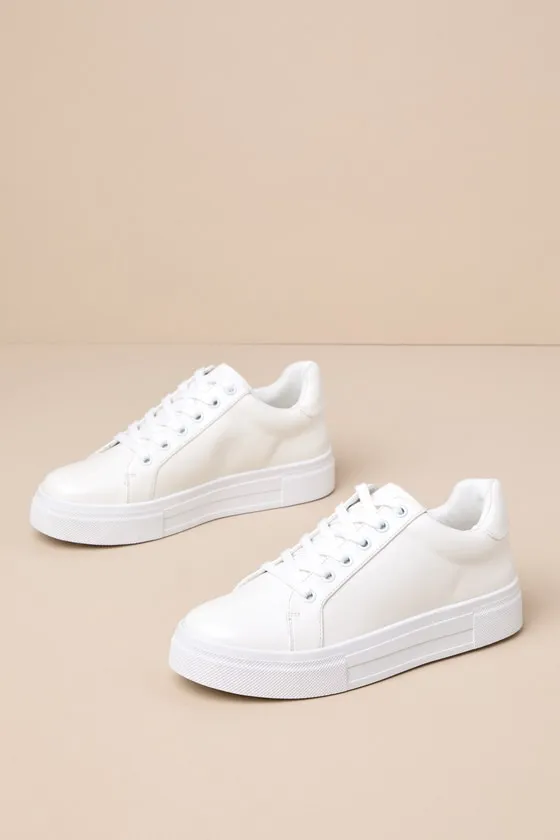 Lannie White Lace-Up Flatform Sneakers sold by Lulus