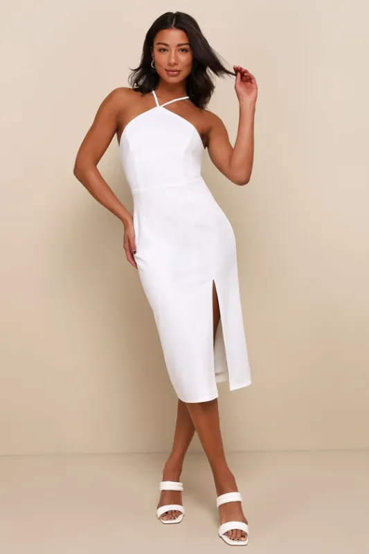 Glamorous Adornment Ivory Halter Strappy Bow Midi Dress sold by Lulus