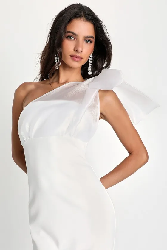 Run the Party Ivory Bodycon Organza One-Shoulder Midi Dress sold by Lulus product image thumbnail 2