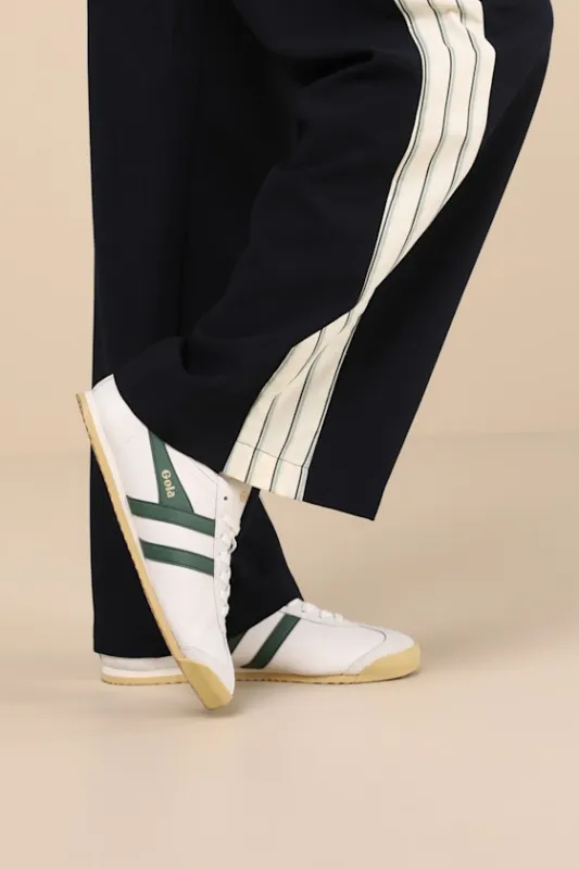 Race White and Evergreen Leather Lace-Up Sneakers sold by Lulus