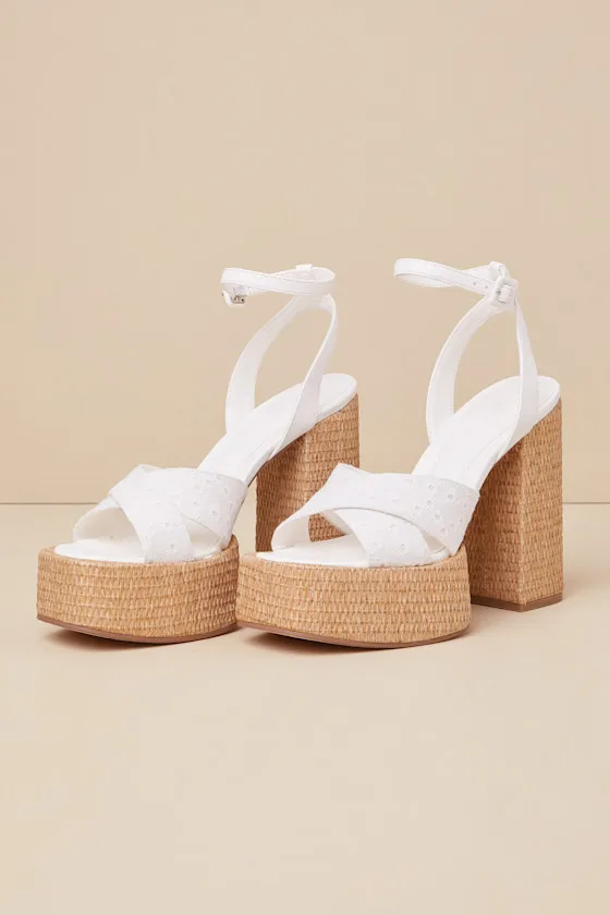 Raela White Eyelet Embroidered Platform Ankle Strap Sandals sold by Lulus product image thumbnail 4