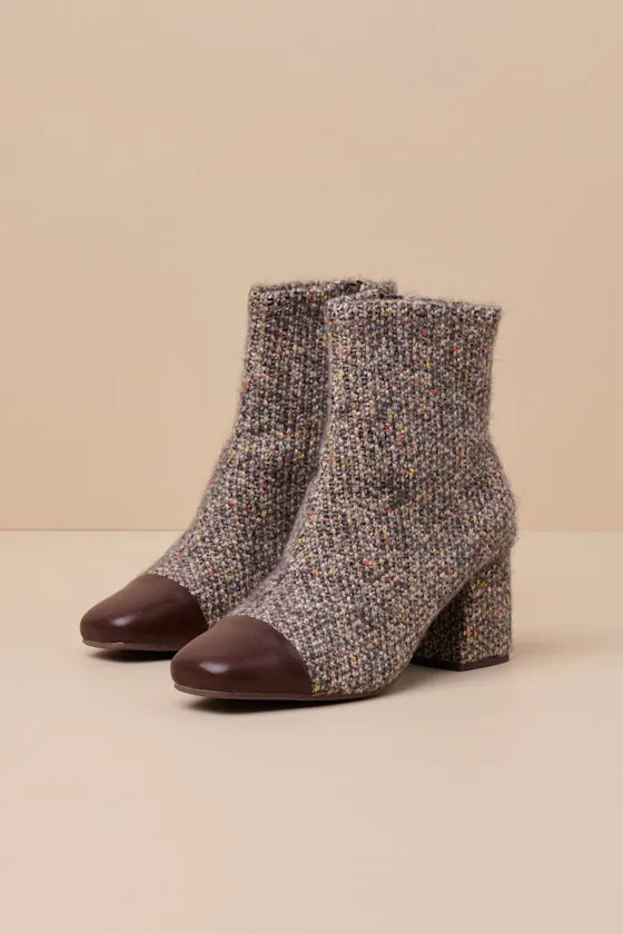 Told Ya So Natural and Black Sweater Tweed Ankle Boots sold by Lulus product image thumbnail 2