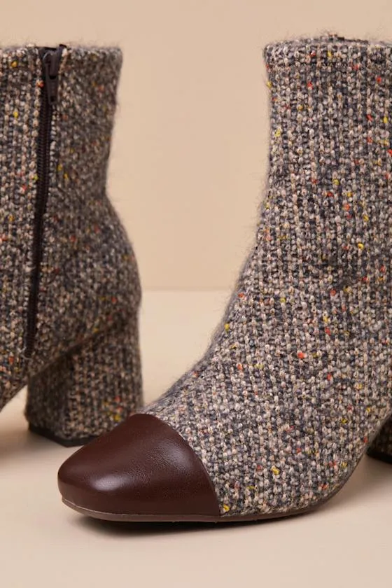 Told Ya So Natural and Black Sweater Tweed Ankle Boots sold by Lulus product image thumbnail 4