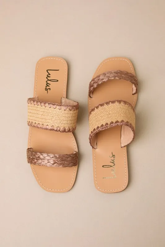 Minka Brown Raffia Woven Slide Sandals sold by Lulus
