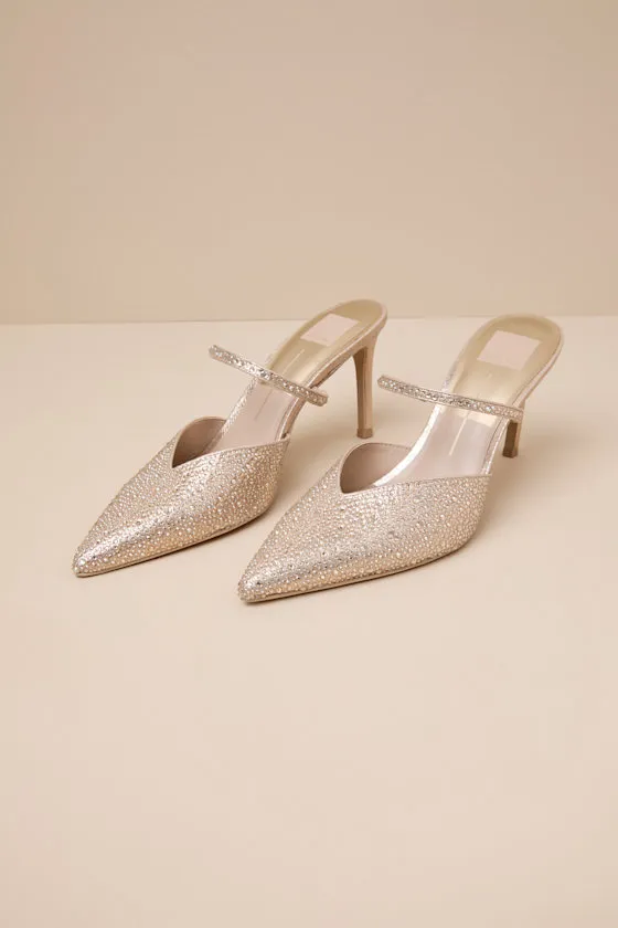 Kanika Light Gold Fabric Rhinestone Pointed-Toe Mule Pumps sold by Lulus product image thumbnail 2