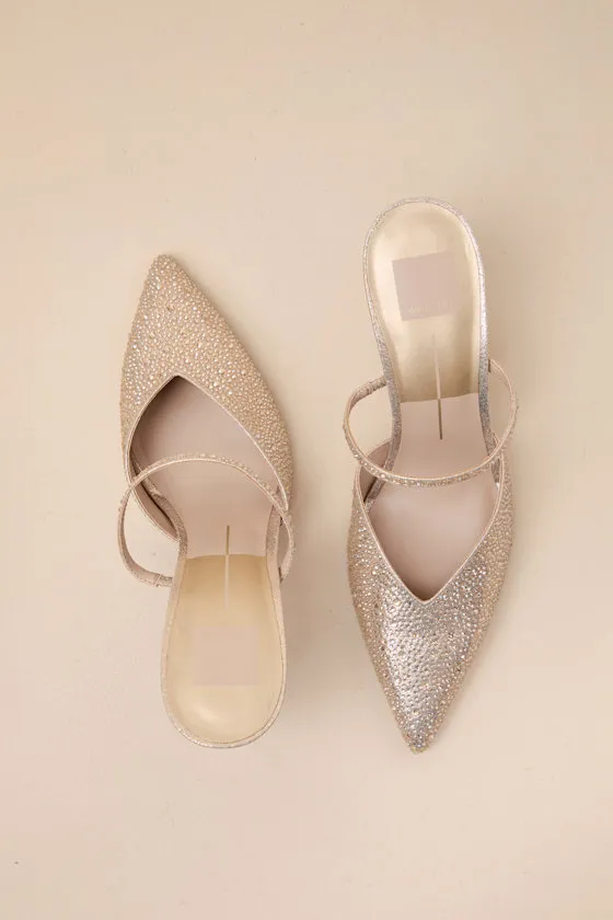 Kanika Light Gold Fabric Rhinestone Pointed-Toe Mule Pumps sold by Lulus product image thumbnail 3