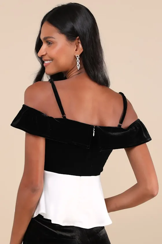 Contemporary Drama Black and White Velvet Cold Shoulder Top sold by Lulus product image thumbnail 2