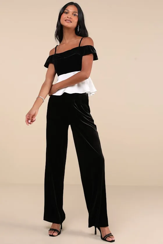 Contemporary Drama Black and White Velvet Cold Shoulder Top sold by Lulus product image thumbnail 3