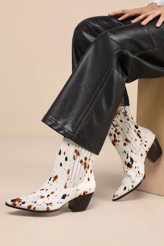 Collins White Multi Speckle Calf Hair Leather Ankle Boots sold by Lulus