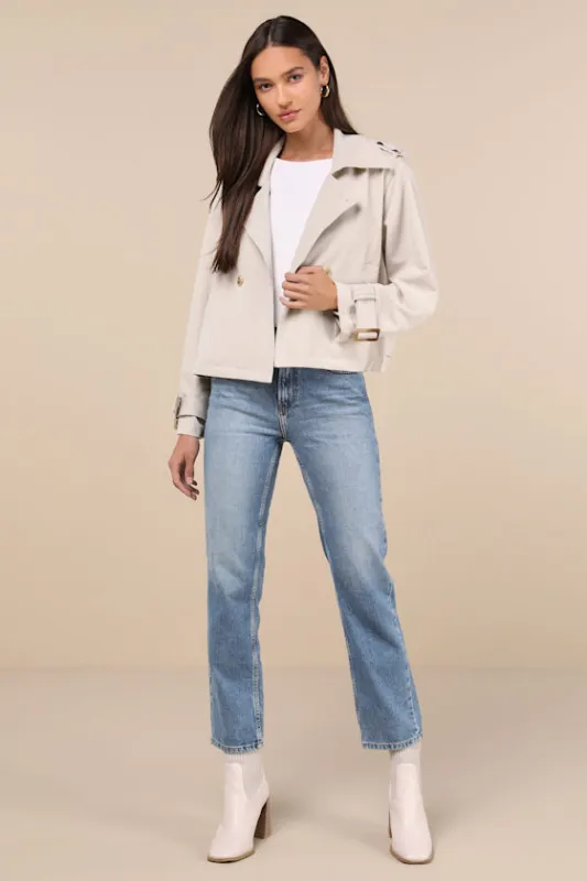 Stylish Weather Beige Collared Cropped Trench Coat sold by Lulus