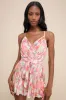 Enticingly Lovely Pink Multi Floral Pleated Backless Romper sold by Lulus