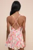 Enticingly Lovely Pink Multi Floral Pleated Backless Romper sold by Lulus
