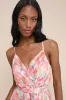 Enticingly Lovely Pink Multi Floral Pleated Backless Romper sold by Lulus