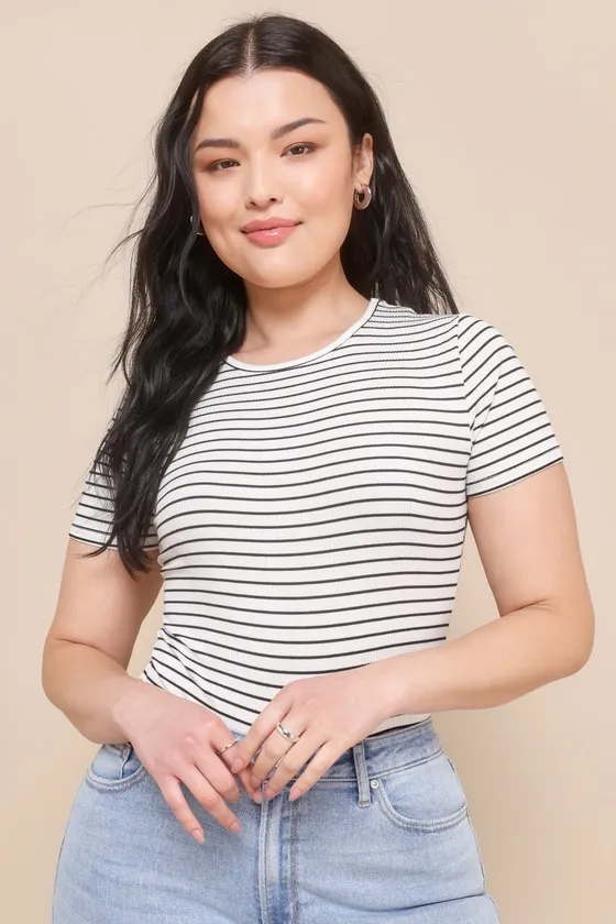 Kinship Black and White Striped Ribbed Bodysuit sold by Lulus product image thumbnail 2