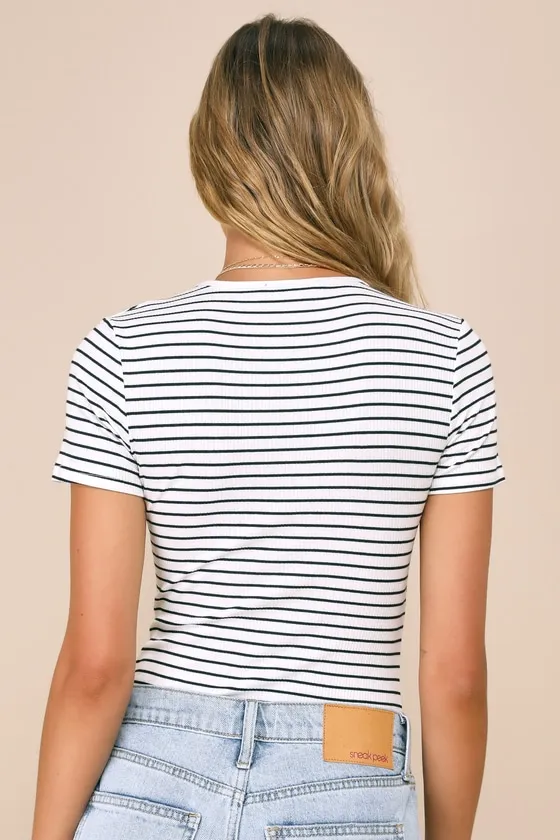 Kinship Black and White Striped Ribbed Bodysuit sold by Lulus product image thumbnail 3