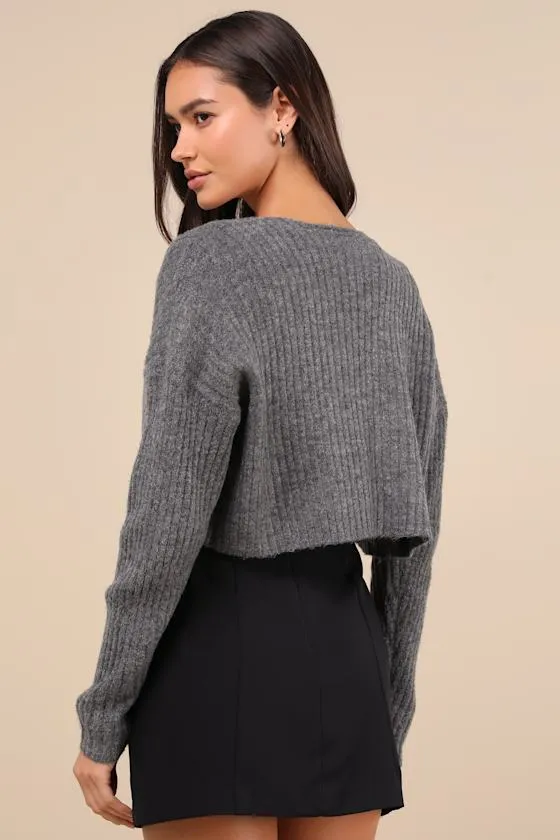 Comfy Cuteness Grey Heathered Ribbed Knit Shrug Cardigan sold by Lulus product image thumbnail 2