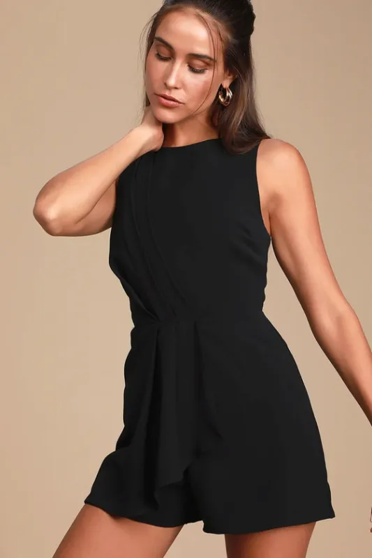 My Dear Black Pleated Sleeveless Romper sold by Lulus