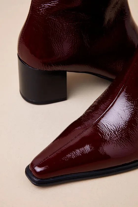 Giselle Cherry Patent Leather Pointed-Toe Ankle Boots sold by Lulus product image thumbnail 3