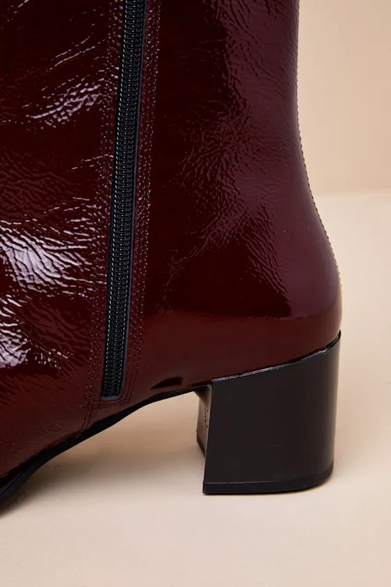 Giselle Cherry Patent Leather Pointed-Toe Ankle Boots sold by Lulus product image thumbnail 4