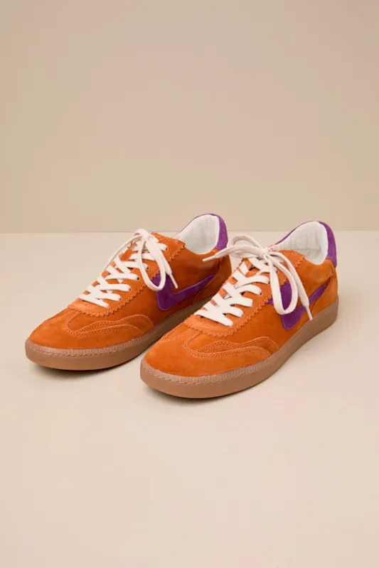 Notice Orange Multi Suede Leather Color Block Lace-Up Sneakers sold by Lulus