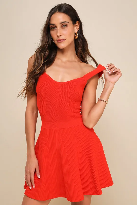 Boldest Vibe Red Orange Sleeveless Sweater Mini Dress sold by Lulus