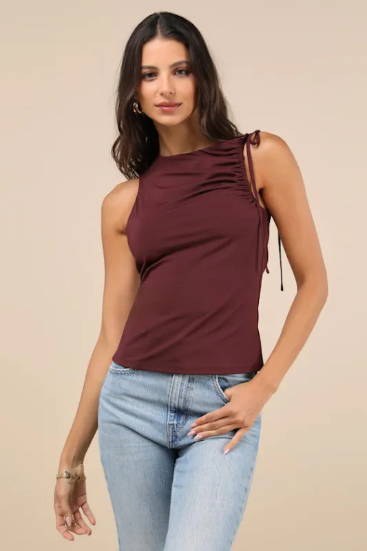 Total Finesse Dark Plum Purple Asymmetrical Tie-Strap Tank Top sold by Lulus