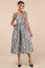 Successfully Chic Grey Jacquard Pleated Tie-Strap Midi Dress sold by Lulus