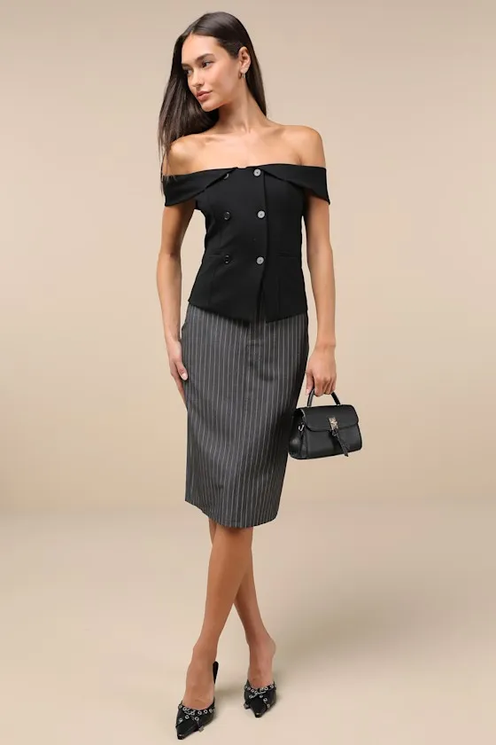 Poised Mindset Black Off-the-Shoulder Button-Front Vest Top sold by Lulus product image thumbnail 4