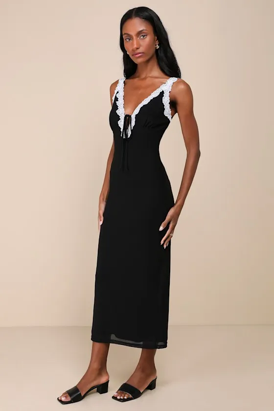 Ray of Charm Black Mesh Lace Sleeveless Midi Dress sold by Lulus product image thumbnail 4