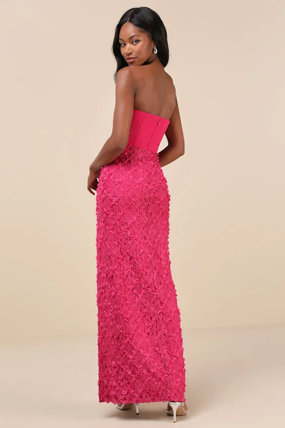 Ravishing Appeal Fuchsia 3D Floral Applique Strapless Maxi Dress sold by Lulus product image thumbnail 2