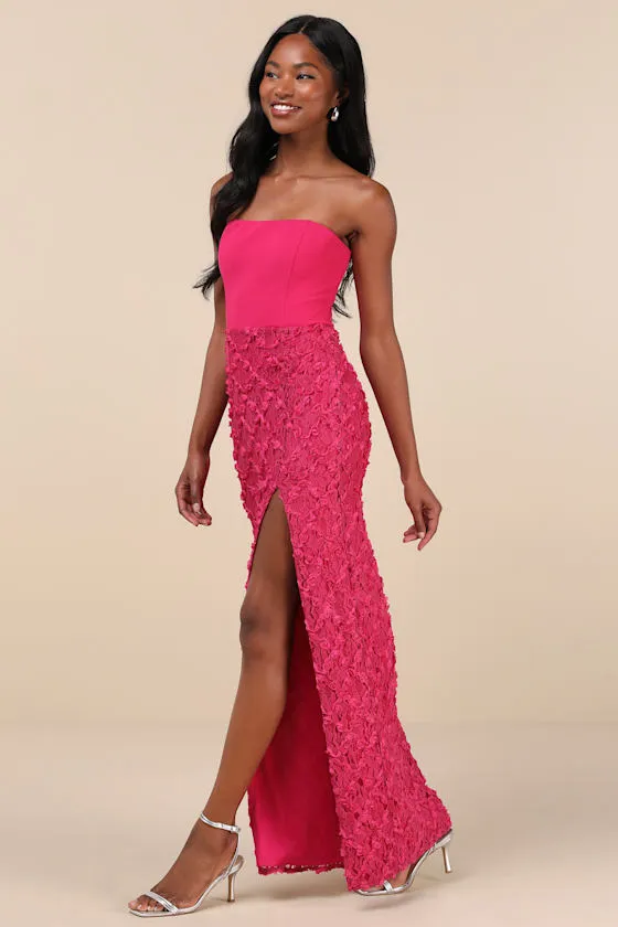 Ravishing Appeal Fuchsia 3D Floral Applique Strapless Maxi Dress sold by Lulus product image thumbnail 3