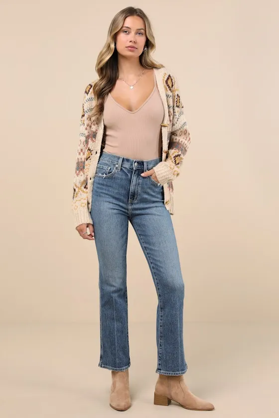 Soho Medium Wash High-Rise Flare Jeans sold by Lulus