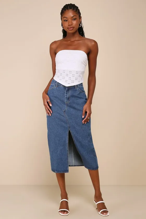 Darling Sunshine Ivory Eyelet Strapless Handkerchief Crop Top sold by Lulus product image thumbnail 2