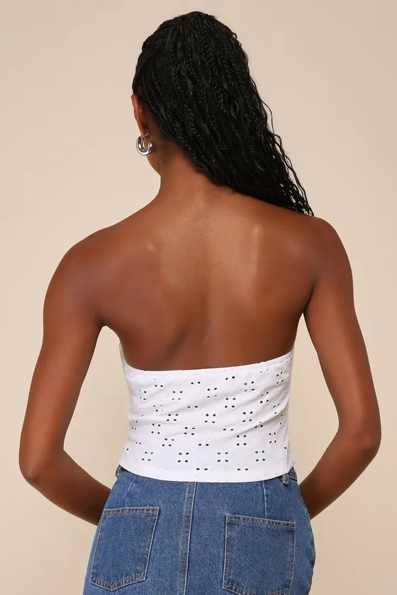 Darling Sunshine Ivory Eyelet Strapless Handkerchief Crop Top sold by Lulus product image thumbnail 3