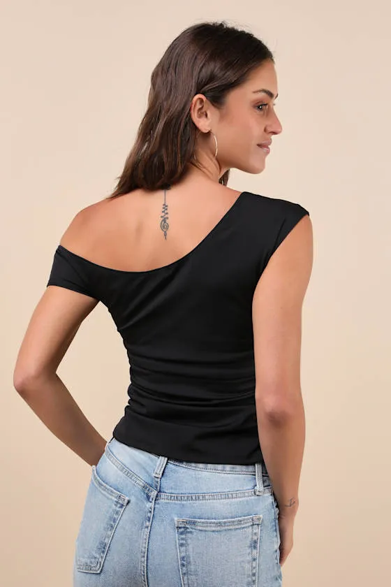 Flirty Style Black Ruched One-Shoulder Top sold by Lulus product image thumbnail 2
