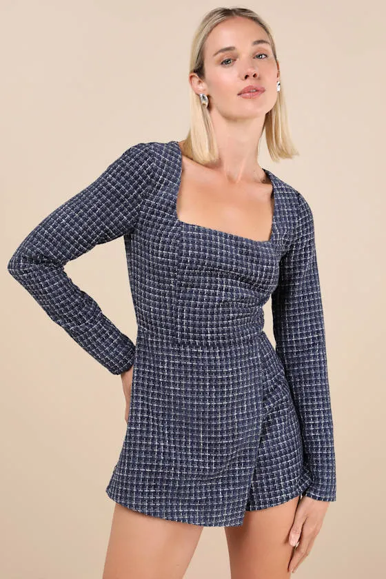 Cultivated Poise Navy Blue Tweed Romper sold by Lulus product image thumbnail 2