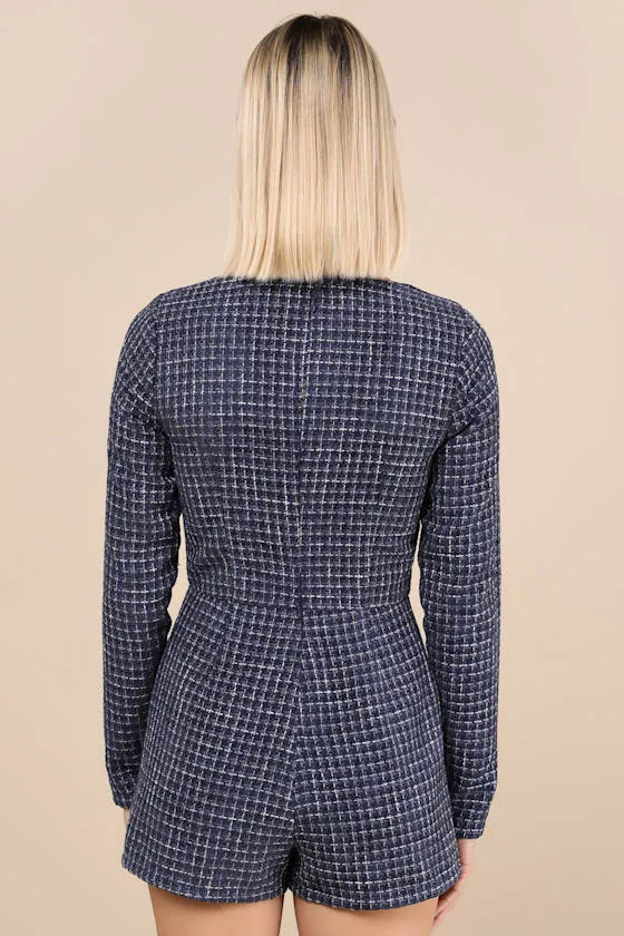 Cultivated Poise Navy Blue Tweed Romper sold by Lulus product image thumbnail 3