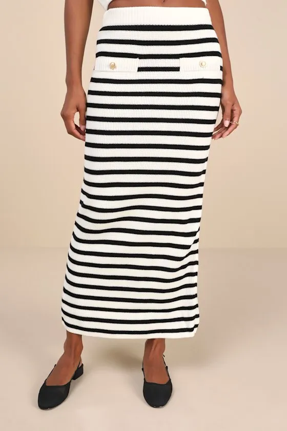 Exemplary Chicness Ivory Striped Sweater Knit Midi Skirt sold by Lulus product image thumbnail 2
