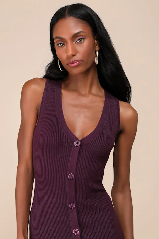 Posh Intent Purple Ribbed Button-Front Sweater Dress sold by Lulus product image thumbnail 3