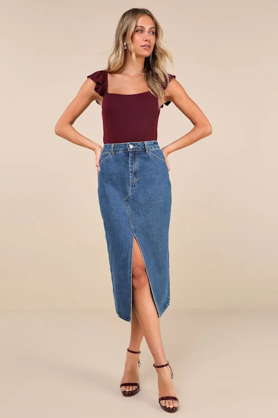 Lovely Status Burgundy Ribbed Flutter Sleeve Tie-Back Bodysuit sold by Lulus product image thumbnail 2