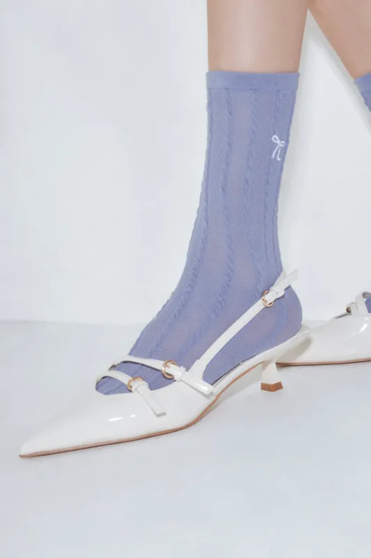 Edelie Off White Patent Pointed-Toe Slingback Pumps sold by Lulus