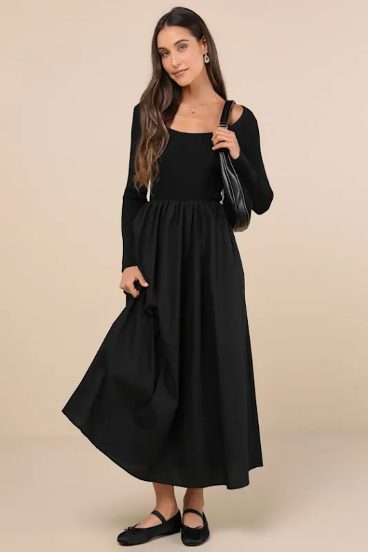 Exceptional Composure Black Long Sleeve Midi Dress sold by Lulus