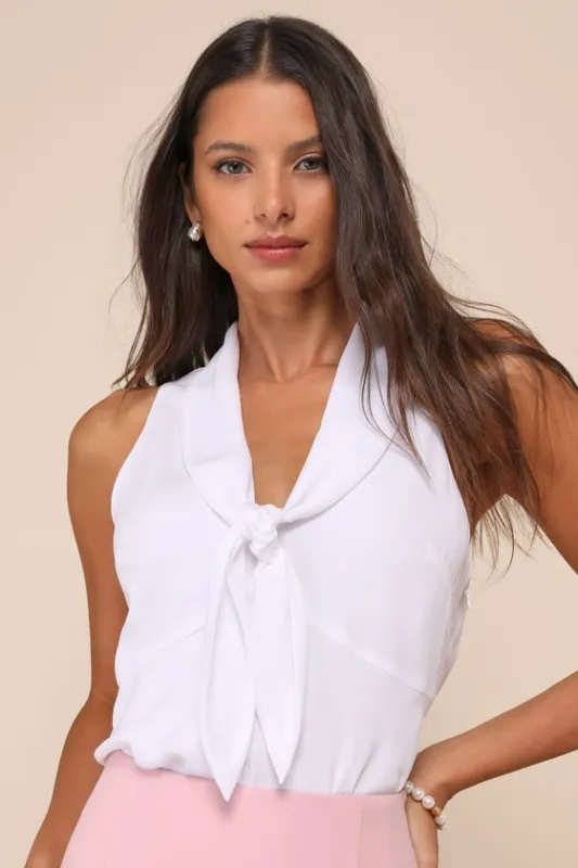 Classy Essence White Tie-Neck Sleeveless Top sold by Lulus