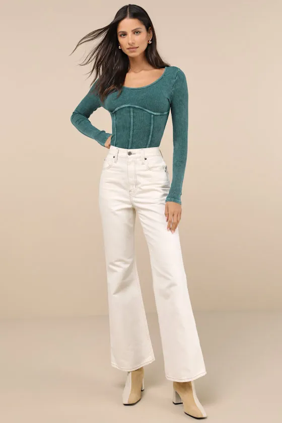Endless Cuteness Washed Teal Ribbed Seamed Long Sleeve Top sold by Lulus product image thumbnail 3