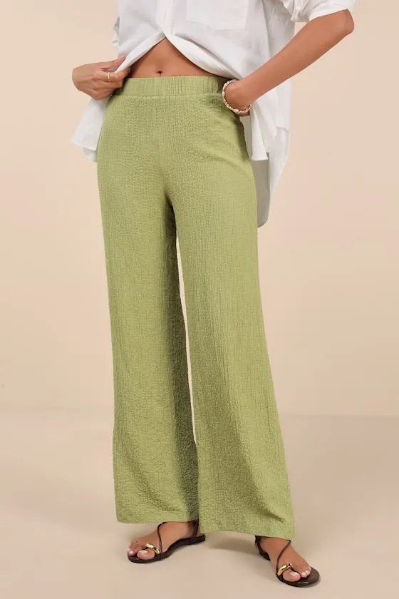 Easygoing Energy Light Green Textured High-Rise Pants sold by Lulus