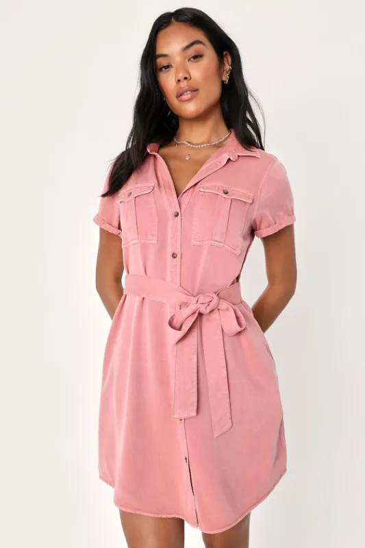 Everyday Adorable Rose Pink Button-Up Shirt Dress With Pockets sold by Lulus